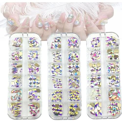 Swarovsky 120Pcs Nail Art Rhinestone Set Multi Shape Crystal Non Hotfix Glass Diamond Nail Decoration