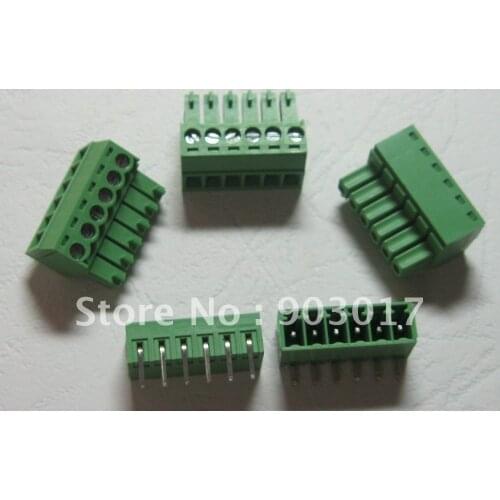 200 pcs Pitch 3.5mm Angle 6pin/way Screw Terminal Block Connector Green Color Pluggable Type with angle pin