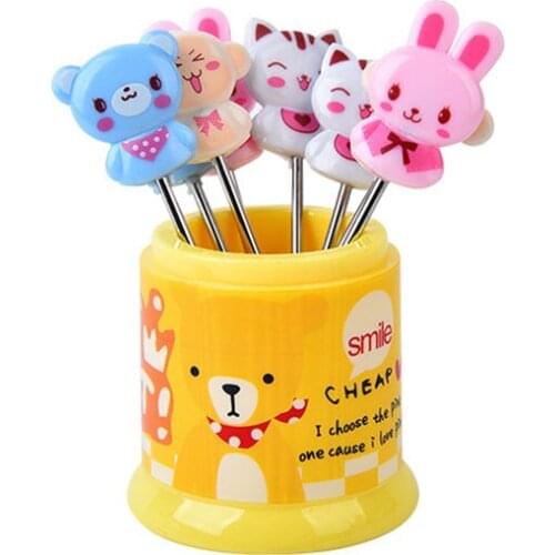 6pcs/set Cartoon Fruit Fork Set Party Cake Salad Vegetable Forks Picks Kitchen Tools