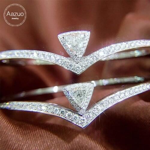 Aazuo Real 18K White Gold Real Diamonds 1.20ct Big V Line Hot Sale Bangle For Woman Upscale Trendy Wedding Engagement Party