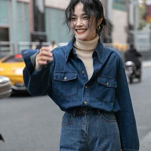 Blouse Women Shirt Denim Womens Autumn Winter Bandage Dress Top Blusas Mujer De Moda