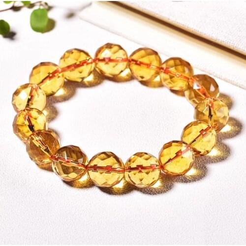 Genuine Natural Citrine Quartz Yellow Gemstone Bracelet 14mm Cut Round Beads Wealthy Stone Women Men Anniversary Love Gift AAAAA