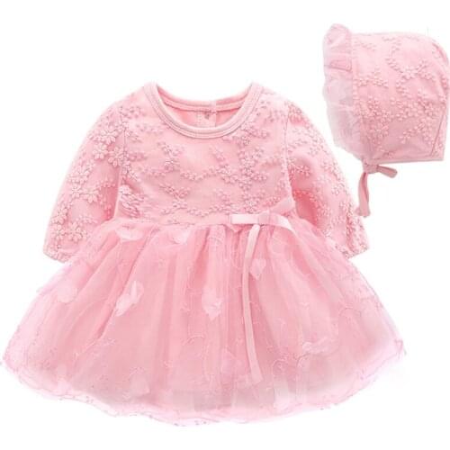 Bebes Newborn Fashion First Birtday Princess Cute Dresses Set Tutu Lace Dresses+Cap 2Pcs Girls Clothing Casual Autumn Clothing
