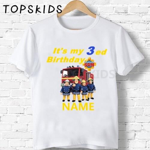 Customize Name Fireman Sam Cartoon Birthday Boys T shirt Baby Its My 1-9th Birthday Funny Kids T-shirts Girls Clothes,HKP2457