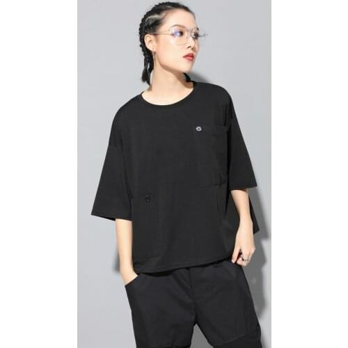 Dark series small collection of personality button pocket bat sleeve T-shirt summer new relaxed short sleeve top women