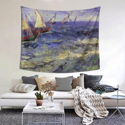 Van Gogh Tapestry Starry Night Painting Tapestry Wall Bedspread kawaii Psychedelic Decor Blanket For Living Room