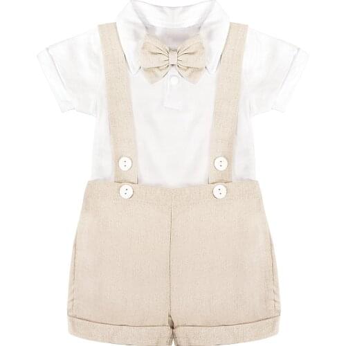 Spanish Boys Birthday Clothes Suits Newborn Baby White Romper Bodysuit+Short Pants 2Pcs Sets Wedding Formal Toddler Boys Outfits