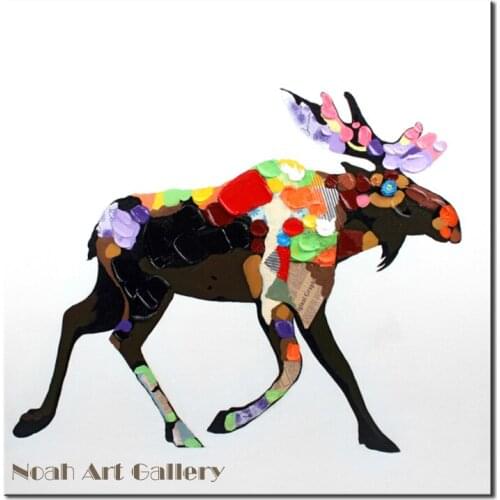 Heavy Texture Colorful Running Goat Oil Painting Modern Animal Canvas Wall Art Hand Painted Animal Wall Picture for Living Room