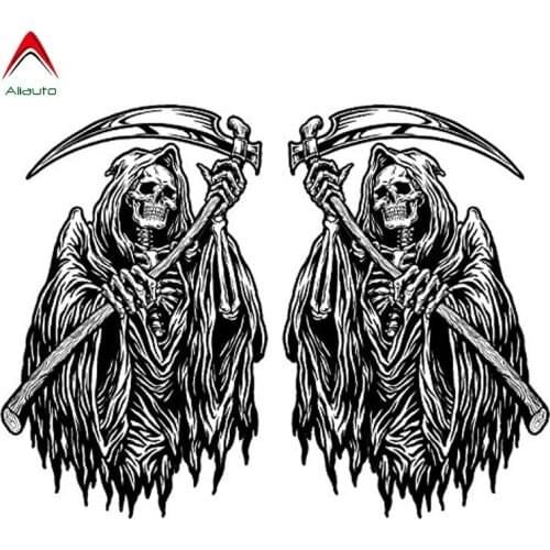 Aliauto 2 X Personality Classic Car Sticker Death Skeleton Reflective Sunscreen Anti-UV Reflective Decal,6cm*10cm