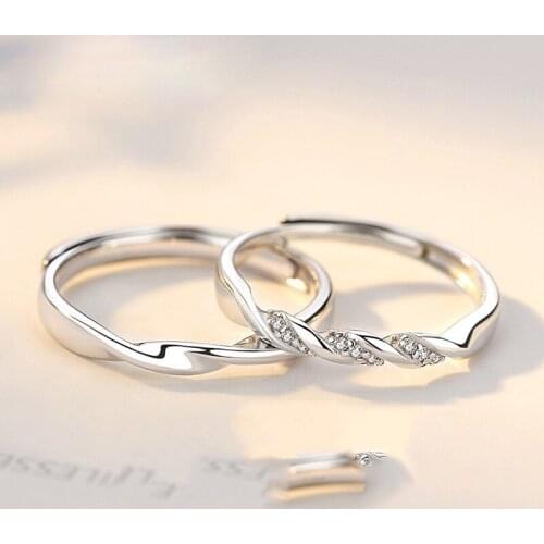 Fashion Pure 100% 925 Sterling Silver Rings For Women Men Zircon Adjustable Ring Anniversary Jewelry Gift For Couple Lovers