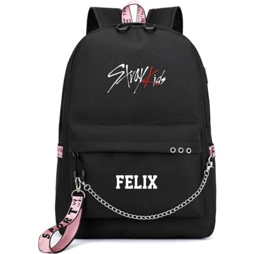 Korean Stray Kids Printing Backpack Fashion Women Backpack Canvas Mochila Feminina USB Charging Laptop Backpack Rucksack Women