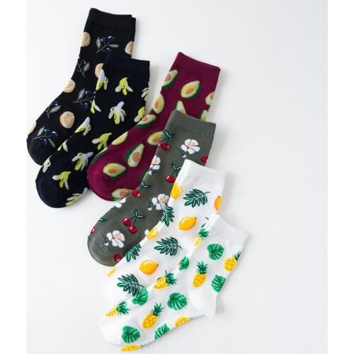 Korean fresh fruit socks lemon avocado pineapple cherry blueberry orange hazelnut banana Harajuku skateboarding socks