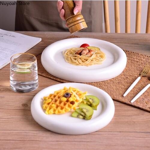 Creative Nordic White Ceramic Breakfast Plate Tableware Western Dinner Plate Salad Steak Plate Home Dessert Plate Cake Plate
