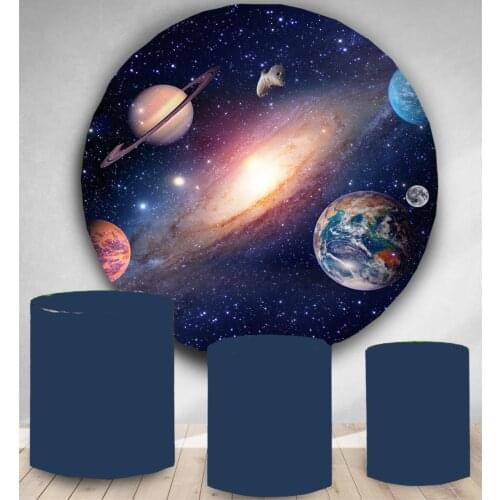 Circle backdrop round baby shower Outer Space Planet Starry Sky kids Birthday Party Decor Photo Studio Background vinyl banner