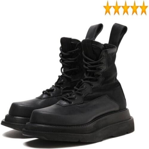 Increasing Platform Casual Height Men Genuine Cow Leather Luxury Trainers Lace Up Winter Ankle Shoes Military Army Boots