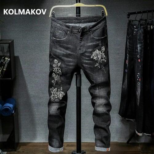 2019 New Mens Denim Jeans Embroidery Full Length Pants with High Elasticity Slim Pants for Man Fashion Classic black Jeans