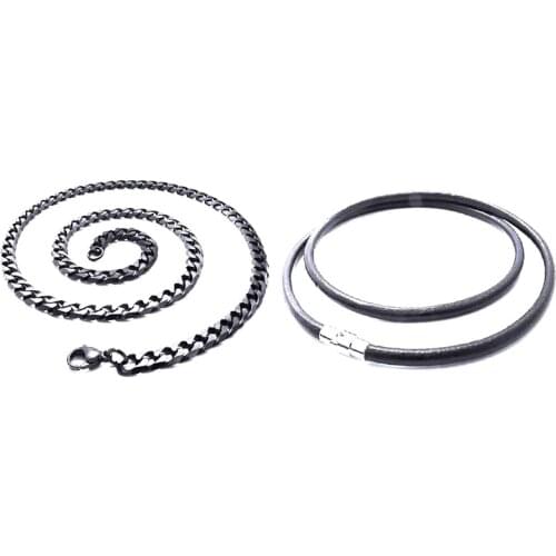 2PCS Stainless Steel Magnetic Clasp Armor Chain Leather Cord Necklace,4mm Wide - 75cm Long & Width 3.5mm - Length 60cm