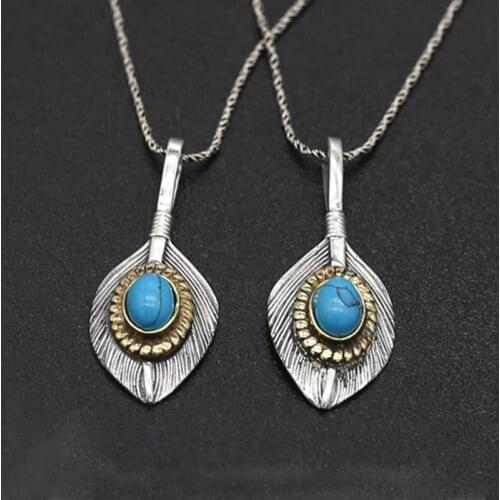 Eagle feather pendant For man and women Thai silver Jewelry models hand-set blue turquoise