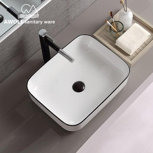 Bathroom Sinks Simplicity Design Square Ceramic Vessel White Color With Pop Up Drain Soft Hose Washing Basin Sink AM8196