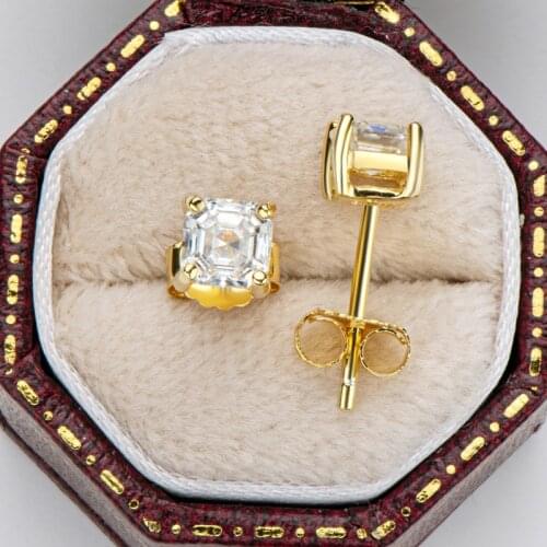Luxury 100% 925 Sterling Silver Asscher Cut 0.5 CT Real Moissanite Diamonds Wedding Engagement Ear Studs Earrings Fine Jewelry