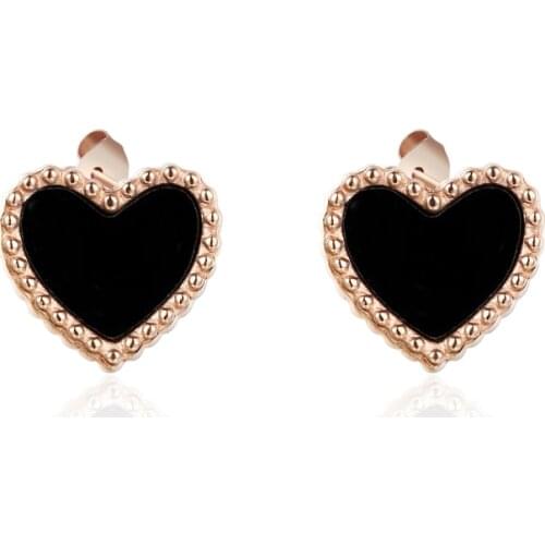New Rose Gold Color Exquisite Lace Heart Stud Earring For Women Titanium Steel High Quality Love Earrings Jewelry Woman Gift