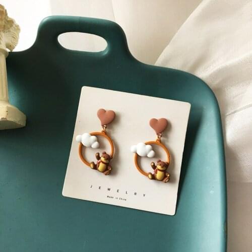 Cartoon Bear Earrings Sweet Girl Love Cloud Fresh Drop Ear Jewelry Vinrtage Animal Heart Lady Female Accessories 2021 New