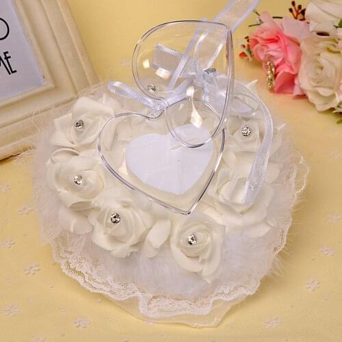 Wedding Ring Pillow Rose And Rhinestone Decoration Heart Shaped Ring Box With Ribbon Bowknot Wedding Supplies Gift