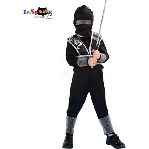Eraspooky Halloween Costume For Kids Japanese Clothes Black Dragon Ninja Cosplay Boys Girls Uniform Birthday Party Fancy Dress