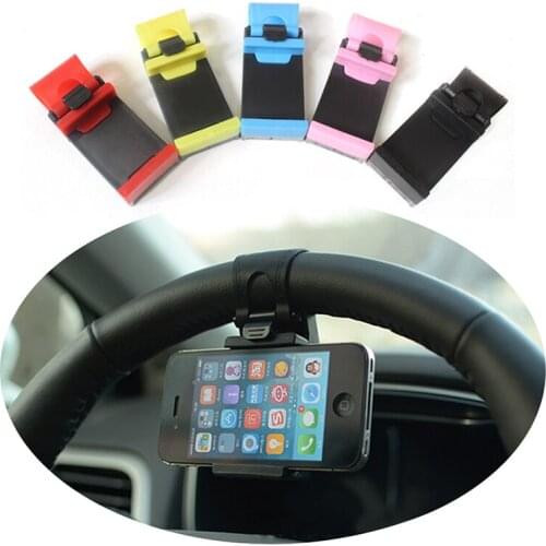 Colorful Car Holder Mini Phone Rack Steering Wheel Clip Rubber Band Mount Cell Phone Holder Universal For iPhone Support Bracket