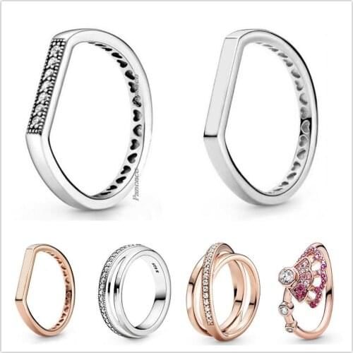 Original 925 Sterling Silver Rose Crossover Pave Triple Band Ring For Women Wedding Party Gift Europe Pandora Jewelry