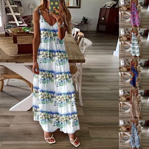 Summer V-neck Sleeveless Fashion Casual Slim Dress Positioning Print V Neck Women Sleeveless Spaghetti Strap Dress for Dating