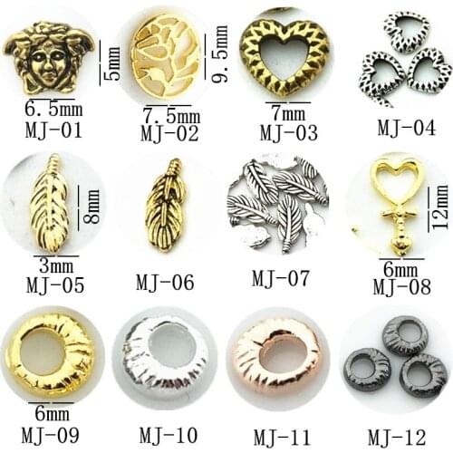 10Pcs/Lot Japan Retro Gold Silver Pharaoh Heart Leaf Key RoundMetal Alloy Nail Art Deco Nail Stickers/Charms/ Tools for Manicure