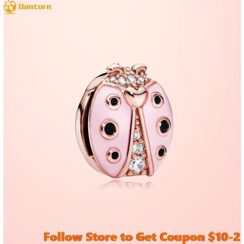 Fashion 925 Sterling Silver Beads Reflexion Pink Ladybug Clip Charm fit Original Pandora Bracelets Women DIY Jewelry