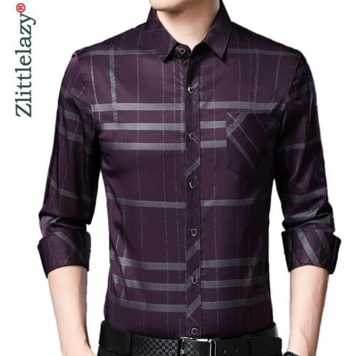 2020 Brand Casual Pocket Plaid Long Sleeve Slim Fit Men Shirt Streetwear Social Dress Autumn Shirts Mens Fashions Jersey 92316