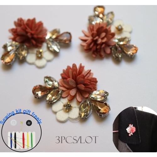 3pcs/lot flower beaded appliques patches for clothing DIY iron on rhinestone patches Embroidery parches bordados para ropa