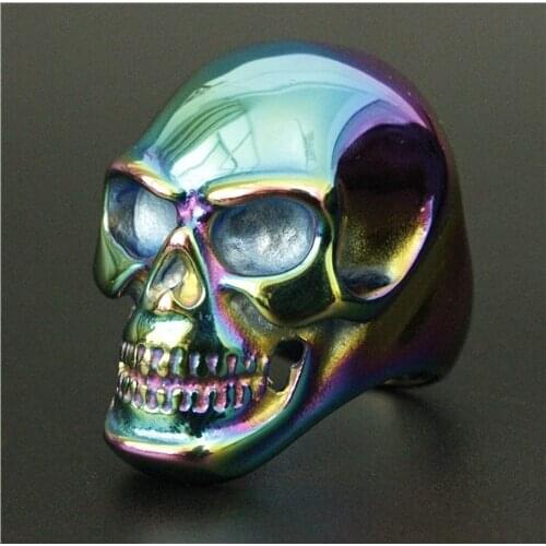 32g Polishing Big Colorful Skull Ring 316L Stainless Steel Cool Fashion Men Boy Biker Skull Ring