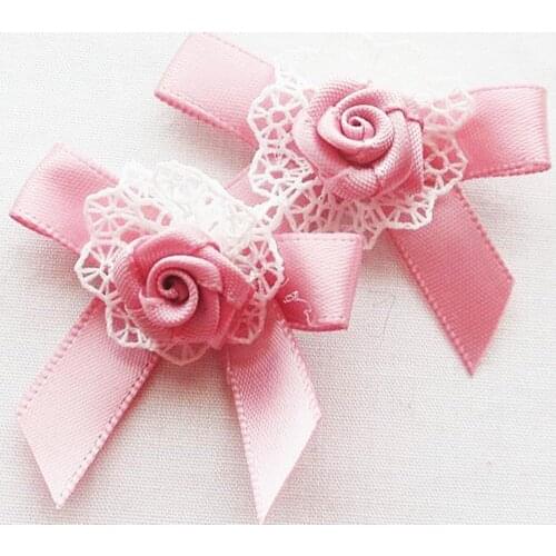 Mauve color New Ribbon Bows with Rose Appliques Wedding Decoration DIY Craft 40pcs