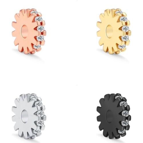 5pcs/lot Copper Metal Brass Gear Spacer for Diy Bracelet Necklace Jewelry Making Beads Cubic Zircon Accessories Handmade Gifts