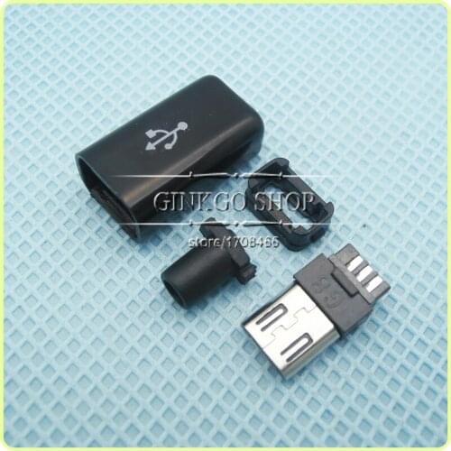 50sets/lot 4 in 1 communly use Micro USB Jack plug,Micro USB Connector Tail Charging plug, usb plug black colour