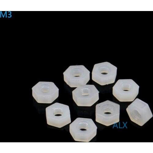 50PCS DIN934 M3 HEX NYLON NUT Hexagon Plastic Nuts Metric Thread Suit For Screws Bolts