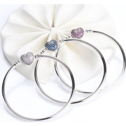 Authentic 925 Sterling Silver Pan Bracelet Hot Fashion Versatile Blue Heart Button Bracelet Fit Charm Women Jewelry