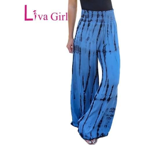LIVA GIRL Woman 2021 Summer Digital Printing Wide Leg Pants Loose Drape Straight Leg Casual Bottom Female Elastic Waist Trousers