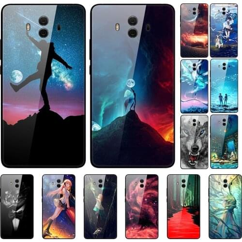Case For Huawei Mate 10 Back Phone Cover Black Silicone Bumper With Tempered Glass