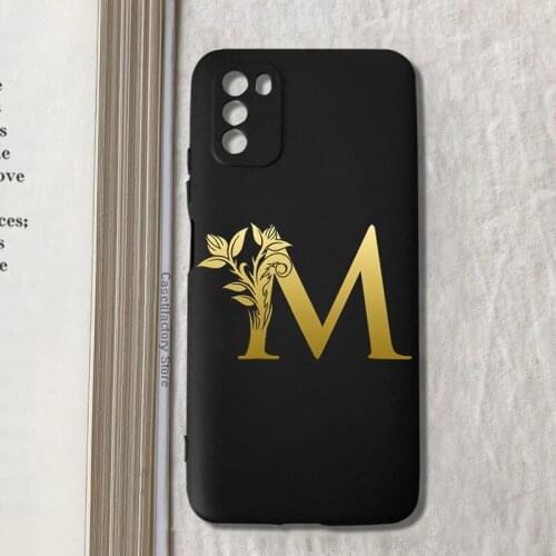 Gold Letter A M J K Phone Case for Xiaomi Redmi Note 10 Pro 9 9C 9A Note 9 Pro for POCO M3 Pro X3 Pro F3 Alphabet Gold Cover