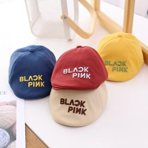 Doitbest Black Pink Letters Baby berets spring cotton kids Peaked cap Boys Girls beret Hat Babys Accessories for 1-4 Years old