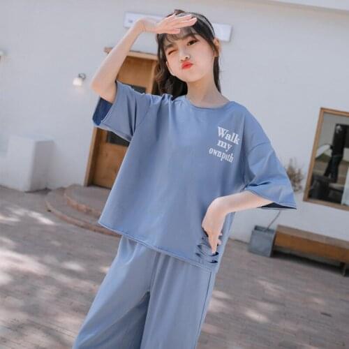 3 To 20 Years, Modal Cotton Girls Suit 2021 Summer Set Letters Kids Clothes Teenage Outfit Boys Casual Soft Mommy and Me,#6022