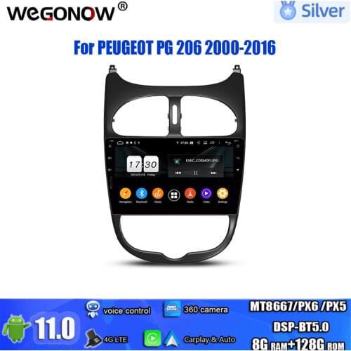 For PEUGEOT PG 206 2000-2016 Carplay PX6 DSP IPS Android 10.0 4GB 64GB 8 Core Car Player GPS map RDS Radio wifi Bluetooth 5.0