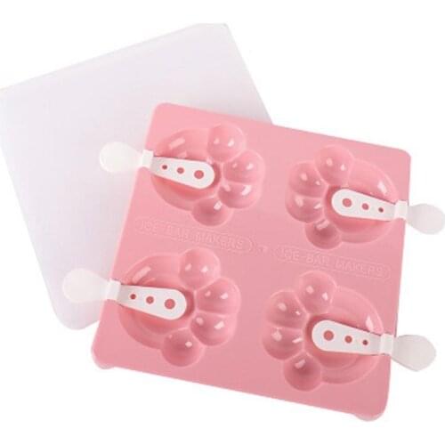 Kapmore 1pc Ice Cream Mold Cute Bears Paw Sakura Shaped Ice Cube Tray Ice Pop Mold With Lid DIY Ice Tools
