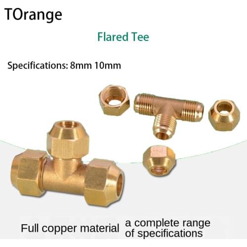 Gas copper tube flared joint copper tube free welding trumpet air conditioning refrigeration socket 8/10 equal diameter tee