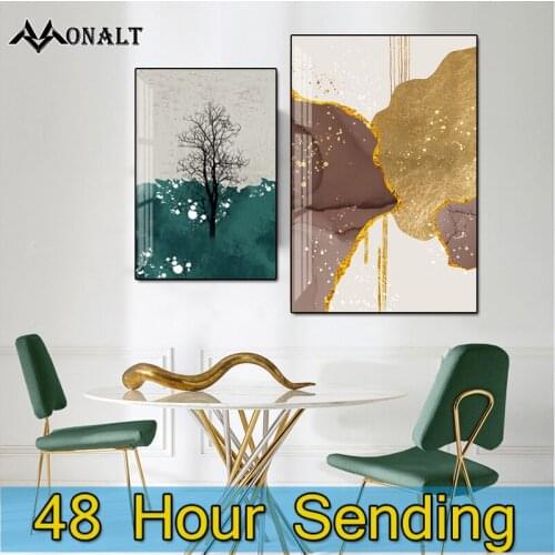 Canvas Painting Wall Art Green and Gold Abstract Decor Poster Custom Print Modern Art Picture living room Scandinavian painting